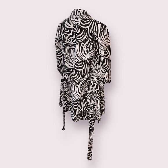 Style & Co Linen Zebra Print Wrap Jacket Long Black White - Picture 3 of 7